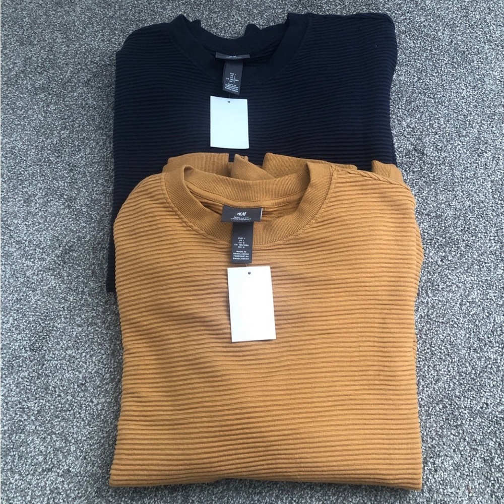 H&M Men's Crewneck Sweater - Dark Blue and Mustard Yellow Bundle